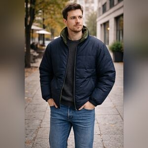 FIRST DOWN Reversible Puffer Jacket Men’s XL Navy / Green Down-Filled